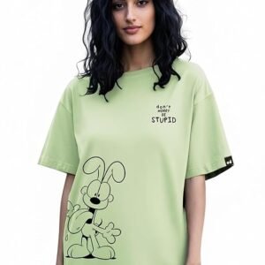 Bewakoof X Garfield Garfield Women's 100% Cotton Graphic Print Oversized Fit Half Sleeve V-Neck T-Shirt | Casual wear | Streetwear | Oversized Tshirt for Woman Cotton| Baggy