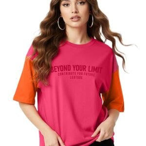 LEOTUDE Half Sleeve Cottonblend Oversized Tshirt for Women, Round Neck
